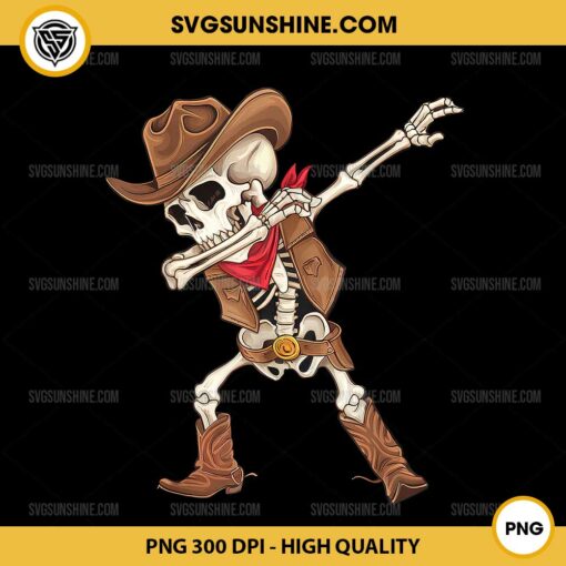 Dabbing Skeleton Cowboy Halloween PNG