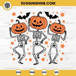 Dancing Skeleton Pumpkin Head SVG, Halloween Pumpkin Skeleton SVG, Skeletons Dancing SVG