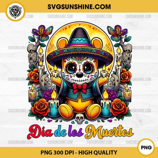 Winnie the Pooh Dia De Los Muertos PNG, Sugar Skull Pooh Bear PNG, Disney Day of the Dead PNG