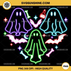 Halloween Ghost Neon PNG, Neon Ghost Heart PNG