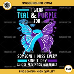 I Wear Teal And Purple PNG, Butterfly Suicide Awareness Ribbon PNG