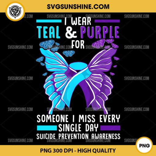 I Wear Teal And Purple PNG, Butterfly Suicide Awareness Ribbon PNG