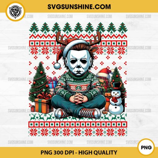 Michael Myers Ugly Christmas Sweater PNG, Horror Characters Christmas PNG File