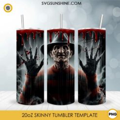 Freddy Krueger Halloween 20oz Tumbler Wrap PNG File, A Nightmare on Elm Street Tumbler Wrap PNG