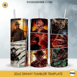 Freddy Krueger Scary 20oz Tumbler Wrap PNG, A Nightmare on Elm Street Tumbler Template PNG Design