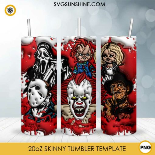 3D Halloween Villains Horror Characters 20oz Tumbler Wrap PNG