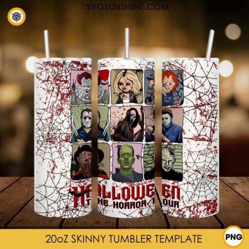 Horror Characters Halloween 20oz Tumbler Wrap PNG File, The Horror Tour Tumbler Wrap PNG