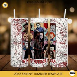 Horror Movies Halloween Characters 20oz Tumbler Wrap PNG File, In My Horror Era Tumbler Wrap PNG