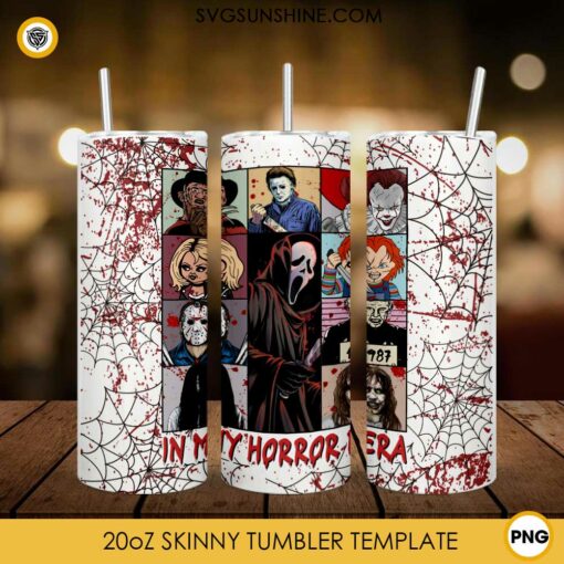 Horror Movies Halloween Characters 20oz Tumbler Wrap PNG File, In My Horror Era Tumbler Wrap PNG