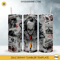 Pennywise The Dancing Clown Halloween 20oz Tumbler Wrap PNG, IT Movies Tumbler Template PNG Design