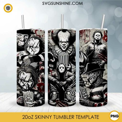 Scary Characters Halloween 20oz Tumbler Wrap PNG