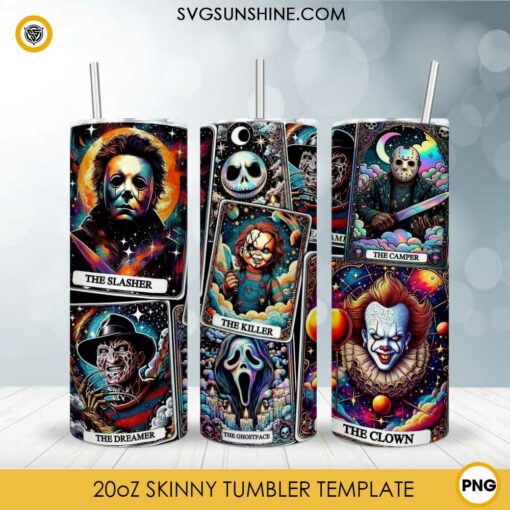 Tarot Horror Characters Halloween 20oz Tumbler Wrap PNG