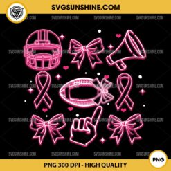 Neon Football Pink Out PNG, Pink Bow Football Breast Cancer PNG, Tackle Cancer Bow PNG