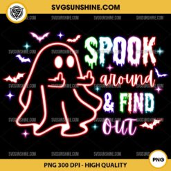 Neon Ghost Spook Around And Find Out PNG, Neon Ghost Middle Finger Halloween PNG