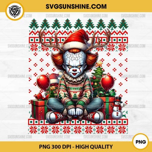 Pennywise Ugly Christmas Sweater PNG, It Horror Movie Christmas PNG Sublimation