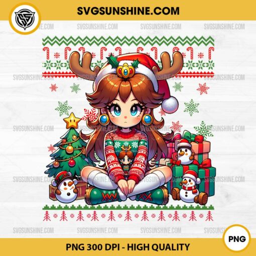 Princess Daisy Ugly Christmas Sweater PNG, Super Mario Princess Daisy Ugly Christmas PNG