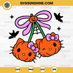 Pumpkin Cherry Hello Kitty SVG, Halloween Hello Kitty SVG, Hello Kitty Coquette Bow Cherry SVG