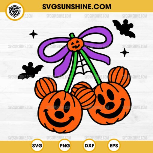 Pumpkin Cherry Mickey SVG, Coquette Bow Mickey Mouse Halloween SVG, Disney Halloween SVG