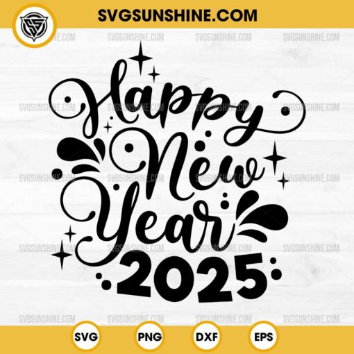 Silhouette Happy New Year 2025 SVG PNG Cricut