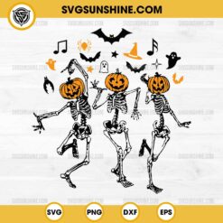 Skeleton Pumpkin Head SVG, Skeletons Dancing SVG, Pumpkin Skeletons Halloween SVG