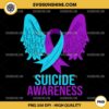 Suicide Awareness Wings PNG, Teal And Purple Ribbon PNG