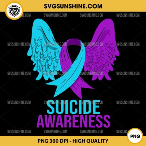 Suicide Awareness Wings PNG, Teal And Purple Ribbon PNG