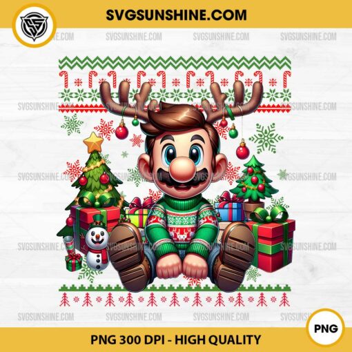 Super Mario Luigi Ugly Christmas Sweater PNG, Super Mario Luigi Christmas PNG File