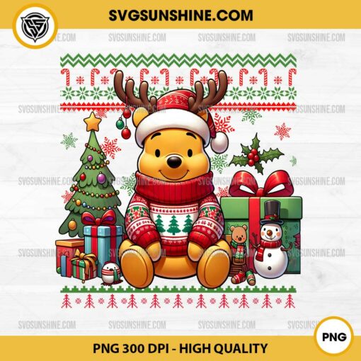 Winnie the Pooh Ugly Christmas Sweater PNG, Disney Pooh Bear Christmas PNG File