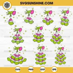 Bundle 10 Pink Grinh Hand SVG, Grinch Face SVG, Grinch Hand Custom Kid's Name Christmas SVG PNG