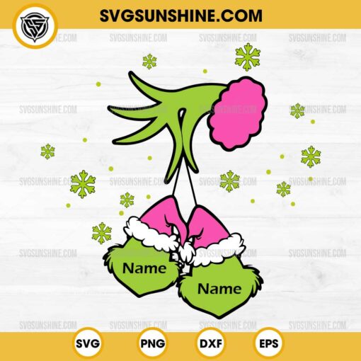 Pink Grinch Hand Holding Grinch Face SVG, Personalized Grinch Christmas SVG