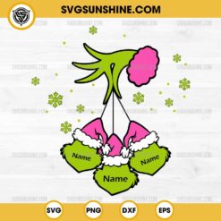 Pink Grinch Hand Ornament SVG, Personalized Grinch Face SVG, Christmas Ornament SVG