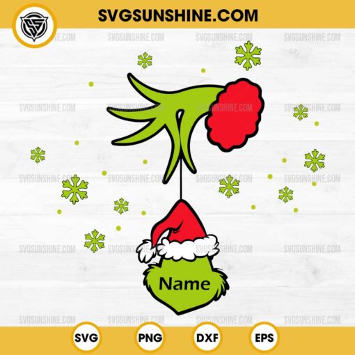 Grinch Hand Holding Grinch Face SVG, Custom Grinch Ornaments SVG