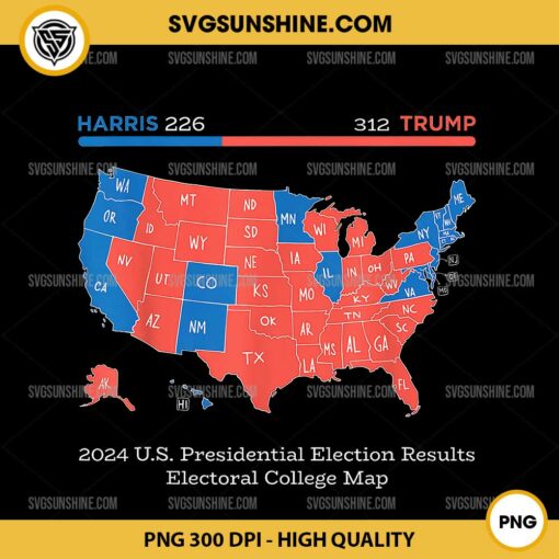 2024 US Presidential Election Results PNG, Electoral College Map PNG, Trump 312 Red 2024 PNG