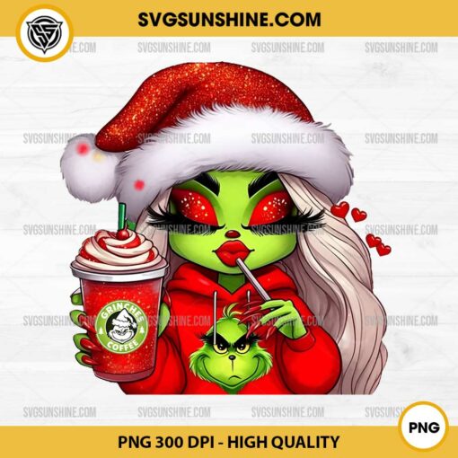 Bougie Girl Grinch PNG, Grinch Girl With Coffee PNG, Grinches Coffee PNG