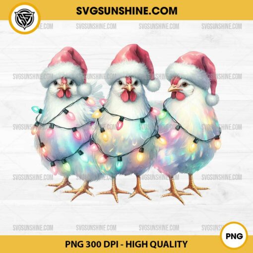 Chicken Christmas Lights PNG, Chicken Santa Hat PNG, Cute Farm Animal Christmas PNG