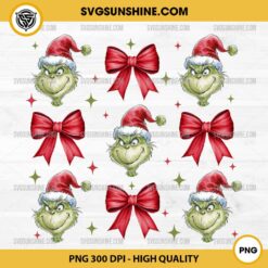 Coquette Bow Grinch Christmas PNG, Grinch Red Bow Coquette Christmas PNG