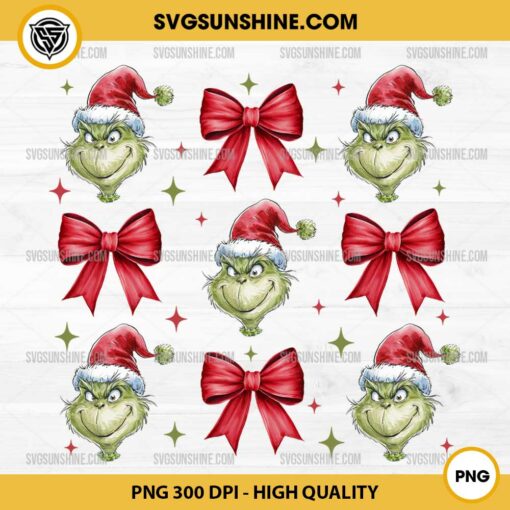 Coquette Bow Grinch Christmas PNG, Grinch Red Bow Coquette Christmas PNG