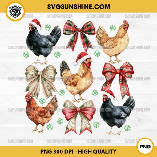 Coquette Chicken Christmas PNG, Christmas Chicken Coquette Bow PNG, Chicken Christmas PNG