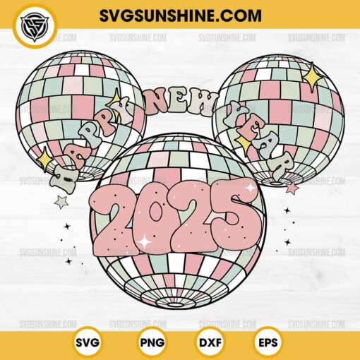 Disney Happy New Year 2025 SVG, Disco Ball Mickey Mouse New Year 2025 SVG