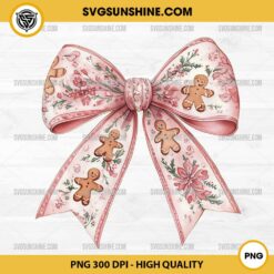 Gingerbread Bow Christmas Coquette PNG, Pink Bow Floral Christmas PNG