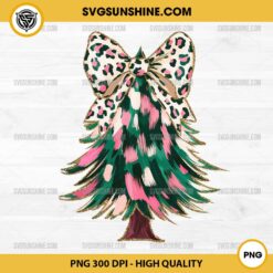 Glitter Leopard Bow Christmas Tree PNG, Colorful Glitter Christmas Tree PNG