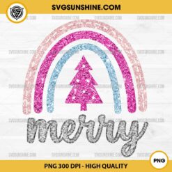 Glitter Rainbow Christmas Tree PNG, Glitter Merry Christmas PNG