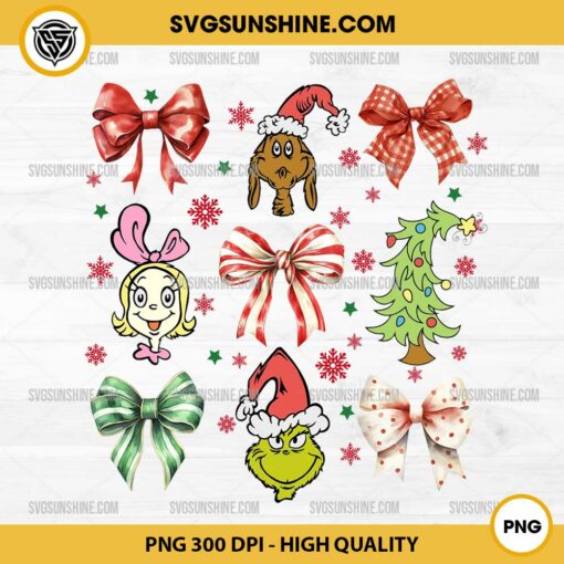 Grinch And Friends Bows Christmas PNG, Grinch Coquette Bow Christmas PNG