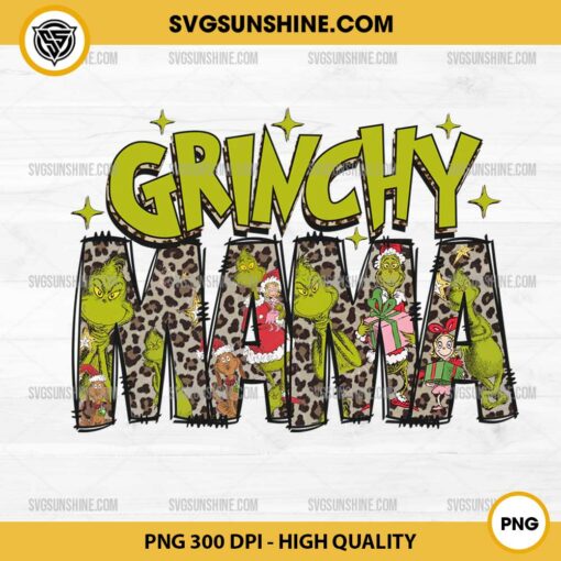 Grinchy Mama Leopard Print Christmas PNG, Leopard Mama Grinch Christmas PNG