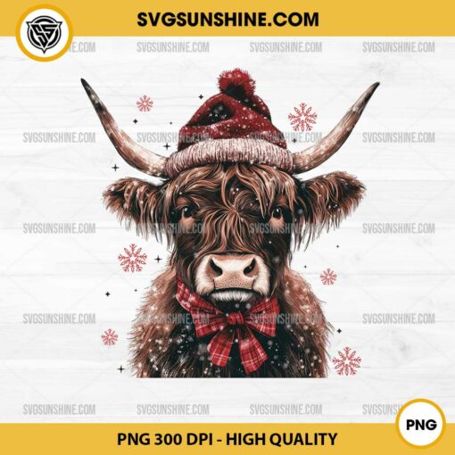 Highland Cow Hat and Plaid Christmas Bow PNG