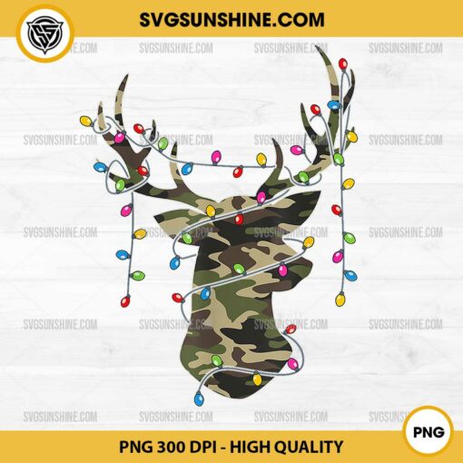 Hunting Christmas PNG, Camo Reindeer Deer Christmas Lights PNG