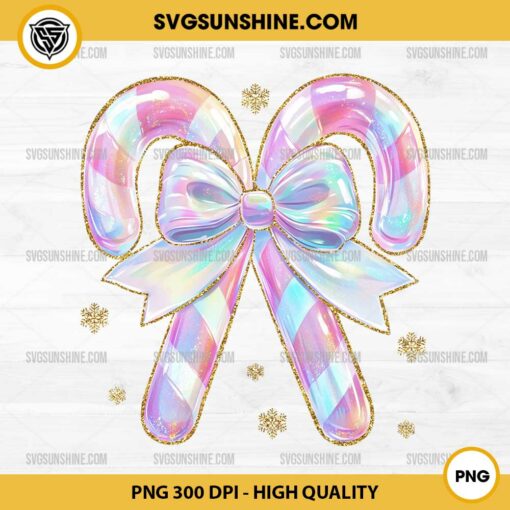 Iridescent Candy Cane Christmas PNG, Glitter Iridescent Christmas PNG, Coquette Merry Christmas PNG