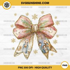 Jesus Christmas Coquette Bow PNG, Christian Christmas PNG, Nativity Scene PNG, Glitter Pink Bow Christmas PNG