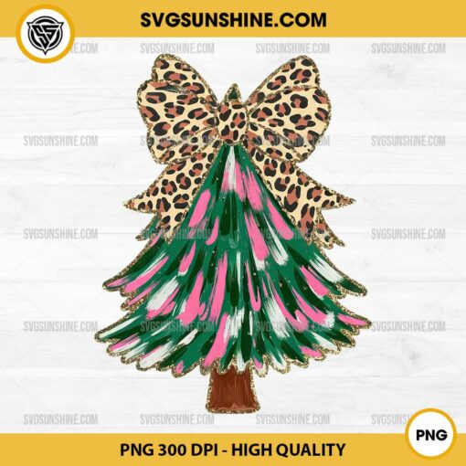 Leopard Bow Watercolor Christmas Tree PNG