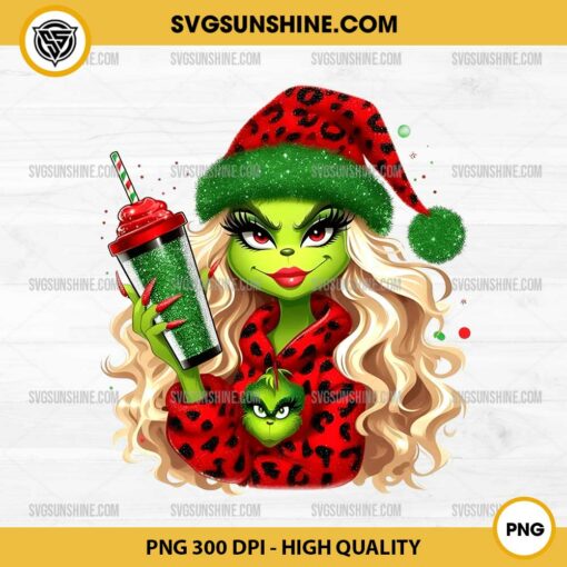 Leopard Grinch Girl PNG, Christmas Girl Grinch Cute Boujee PNG